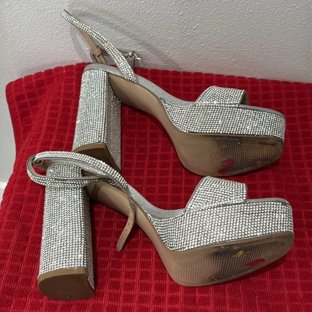 Steve Madden Lessa Rhinestone Platform Bling Block Heels 8.5